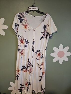 Button Up Floral Midi Dress